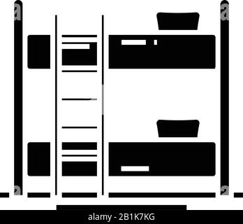 Icône noire de lits superposés, illustration conceptuelle, symbole plat vectoriel, signe glyphe. Illustration de Vecteur