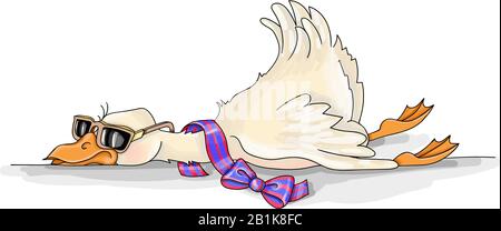 Vector Illustration. funny cute bird goose reposant avec des lunettes Illustration de Vecteur
