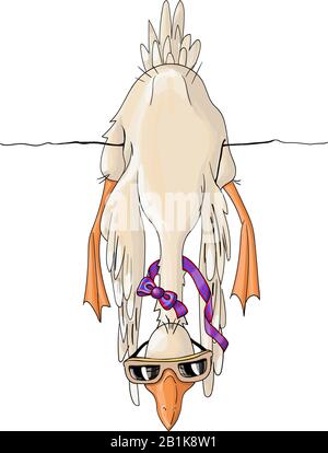Vector Illustration. funny cute bird goose reposant avec des lunettes Illustration de Vecteur