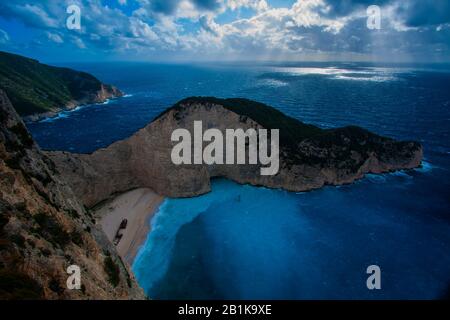 Plage d'épaves sur l'île de Zakynthos. Îles Ionienne, Grèce Banque D'Images