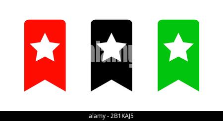 Icône Signet. Icônes de signet rouge, noir et vert isolées sur fond blanc. Illustration de Vecteur