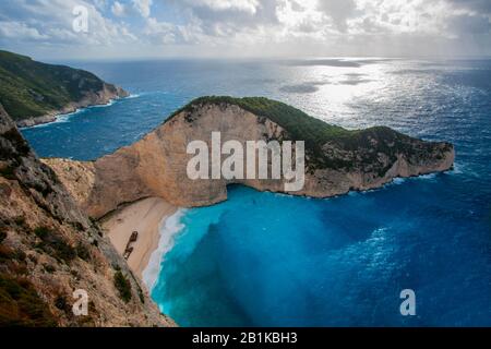 Plage d'épaves sur l'île de Zakynthos. Îles Ionienne, Grèce Banque D'Images