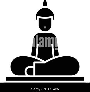 Statue Budda icône noire, illustration conceptuelle, symbole vectoriel plat, signe glyphe. Illustration de Vecteur