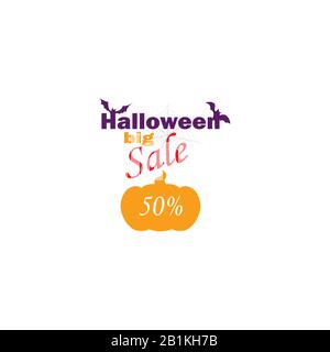 Soldes Saisonniers Halloween. Superbe espace de vente de mise en page vectorielle jusqu'à 50 %. Citrouille Jack Et Bats Illustration de Vecteur