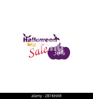 Soldes Saisonniers Halloween. Vente de mise en page vectorielle magnifique jusqu'à 30 %. Citrouille Jack Et Bats Illustration de Vecteur