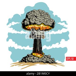 Explosion nucléaire. Illustration vectorielle de style comique à tête bombée de bombe atomique. Illustration de Vecteur