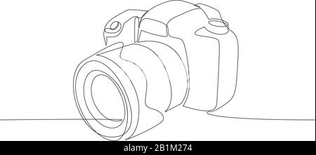 Appareil photo reflex numérique vectoriel avec un seul dessin en continu. Style artistique minimal. Concept d'équipement de photographie ligne continue dessiner design illus Illustration de Vecteur