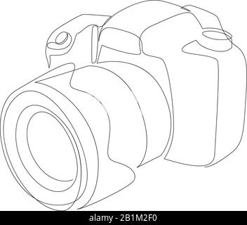 Appareil photo reflex numérique vectoriel avec un seul dessin en continu. Style artistique minimal. Concept d'équipement de photographie ligne continue dessiner design illus Illustration de Vecteur