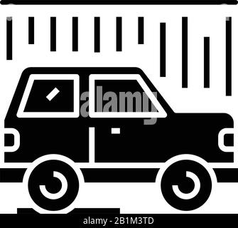 Icône noire de lavage de voiture, illustration conceptuelle, symbole vectoriel plat, signe glyphe. Illustration de Vecteur