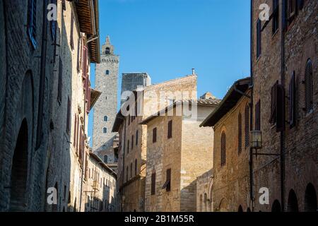 San Gimignano ist eine von der Provinz Siena Kleinstadt, Toskana, mit einem mittelalterlichen Stadtkern und wird auch "Mittelalterliches M Banque D'Images