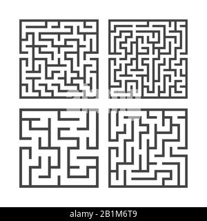 Un ensemble de mazes carrés de divers niveaux de difficulté. Jeux pour enfants. Puzzle pour enfants. Une entrée, une sortie. Tambour de conuntambour de labyrinthe. Vecteur plat i Illustration de Vecteur