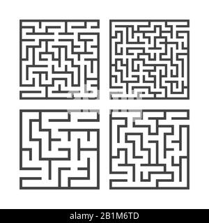 Un ensemble de mazes carrés de divers niveaux de difficulté. Jeux pour enfants. Puzzle pour enfants. Une entrée, une sortie. Tambour de conuntambour de labyrinthe. Vecteur plat i Illustration de Vecteur