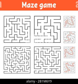 Un ensemble de mazes carrés de divers niveaux de difficulté. Puzzle pour enfants. Une entrée, une sortie. Tambour de conuntambour de labyrinthe. Illustration vectorielle plate iso Illustration de Vecteur