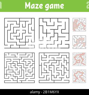 Un ensemble de mazes carrés de divers niveaux de difficulté. Puzzle pour enfants. Une entrée, une sortie. Tambour de conuntambour de labyrinthe. Illustration vectorielle plate iso Illustration de Vecteur