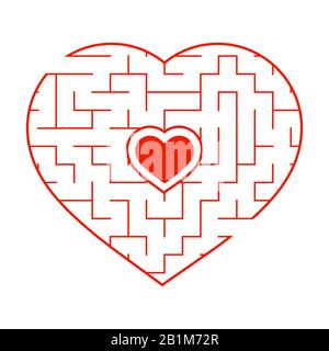 Labyrinthe en forme de coeur rouge. Jeux pour enfants et adultes. Puzzle pour enfants. Tambour de conuntambour de labyrinthe. Illustration vectorielle plate isolée sur fond blanc. Illustration de Vecteur