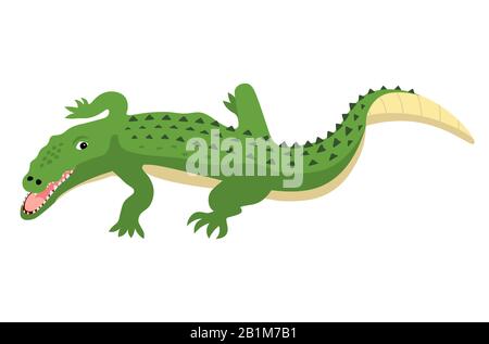 Crocodile d'alligator prédateurs à bouche ouverte et fangs, vecteur animal sauvage isolé Illustration de Vecteur