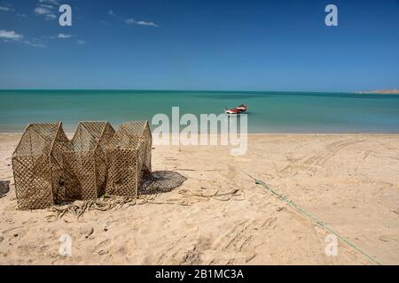 Pièges à poissons le long des Caraïbes, Cabo de la Vela, Guajira, Colombie Banque D'Images