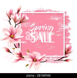 Vente printanière avec magnolia gonflant rose. Vecteur Illustration de Vecteur
