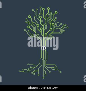 Circuit board symbole de l'arbre. Arborescence de l'ordinateur avec des éléments de la carte mère Illustration de Vecteur