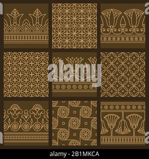 Ensemble de neuf illustrations vectorielles sans couture basées sur l'ornement national égyptien Illustration de Vecteur