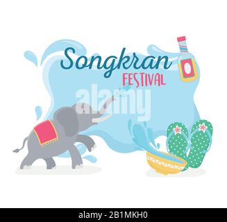 festival songkran – sandales et bol à motif éléphant avec illustration vectorielle de boisson gazeuse Illustration de Vecteur