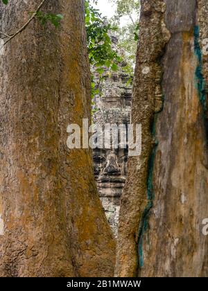 Image de la porte de la Victoire, à l'est d'Angkor Thom; Angkor Wat Archeological Park, Siem Reap, Cambodge. Banque D'Images