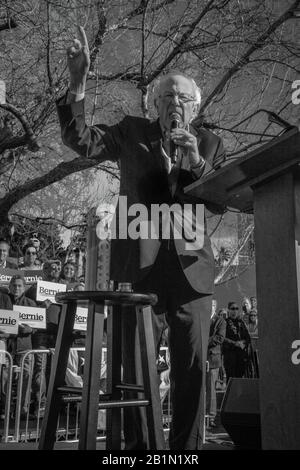 18 févr. 2020, LAS VEGAS, NEVADA, États-Unis - le sénateur démocrate Bernie Sanders parle au Rassemblement présidentiel à l'Université de Las Vegas avant le caucus du Nevada, Las Vegas, NV Banque D'Images