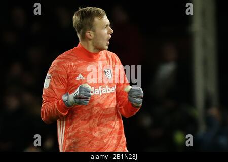 Londres, ANGLETERRE - 26 FÉVRIER Marek Rodak de Fulham célébrant son premier objectif au cours du match de championnat Sky Bet entre Fulham et Swansea City à Craven Cottage, Londres le mercredi 26 février 2020. (Crédit: Jacques Feeney | MI News) la photographie ne peut être utilisée qu'à des fins de rédaction de journaux et/ou de magazines, licence requise à des fins commerciales crédit: Mi News & Sport /Alay Live News Banque D'Images