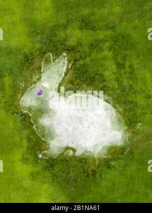 Carte ester - contours d'un lapin de Pâques blanc sur fond vert Banque D'Images