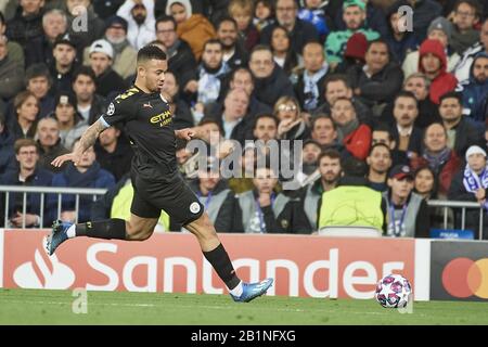 Madrid, Espagne. 26 février 2020. Gabriel Jesus (Forward; Manchester City FC) en action lors de la ronde de 16 matchs de première étape de l'UEFA Champions League entre Real Madrid et Manchester City F.C. à Santiago Bernabeu le 26 février 2020 à Madrid, Espagne crédit: Jack Abuin/ZUMA Wire/Alay Live News Banque D'Images