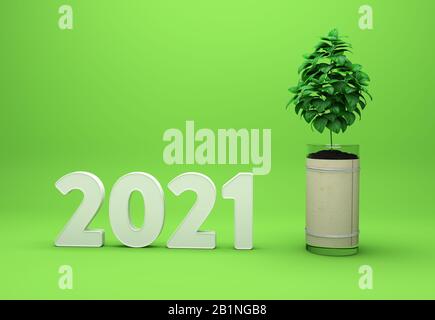 Nouvelle année 2021 conception créative avec concept vert Go - image De Rendu 3D Banque D'Images