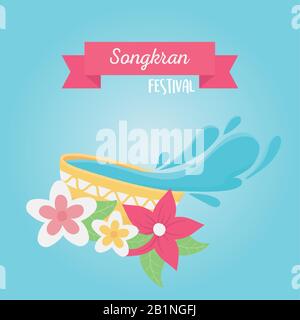 songkran festival bol avec fleurs d'eau célébration design carte illustration vectorielle Illustration de Vecteur