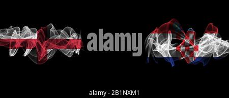 Drapeaux d'Angleterre et de Croatie sur fond noir, Angleterre contre Croatie Smoke Flags Banque D'Images