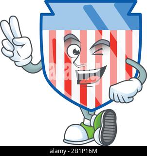 Mignonne mascotte de bande dessinée photo des Etats-Unis rayures bouclier avec deux doigts Illustration de Vecteur