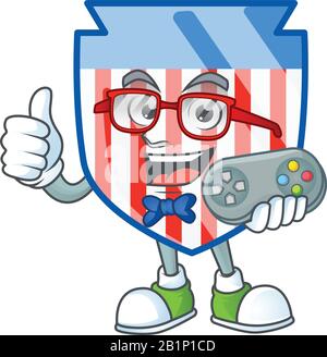 Un gamer américain séduisant rayures bouclier dessin de personnage de dessin animé Illustration de Vecteur