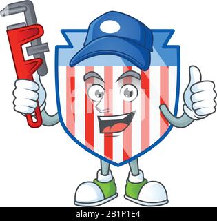 Smiley Plumber USA rayures Shield sur la mascotte photo style Illustration de Vecteur