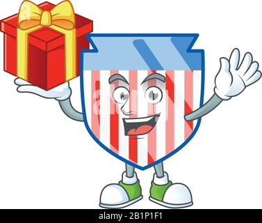 Le personnage de bande dessinée des États-Unis protège avec une boîte de cadeau Illustration de Vecteur