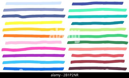 Lignes de repère de mise en surbrillance des couleurs. Surlignage coloré, bandes de marqueurs et vecteur de mise en évidence de ligne jaune Illustration de Vecteur
