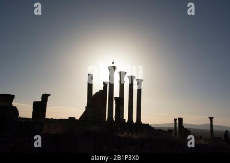 EnRoute de Rabat à Fès s'arrêtant aux ruines romaines de Volubilis Banque D'Images