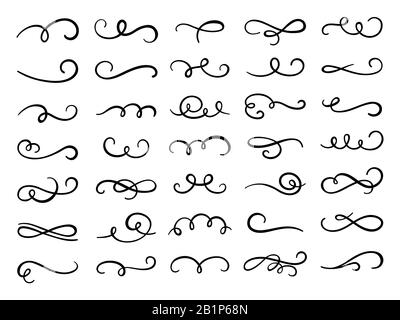 Le tourbillon calligraphique s'épanouit. Moderne tourbillons fleurit, romantique carte décorative tourbillon et mariage carte décor boucles tourbillons séparateurs vecteur ensemble Illustration de Vecteur
