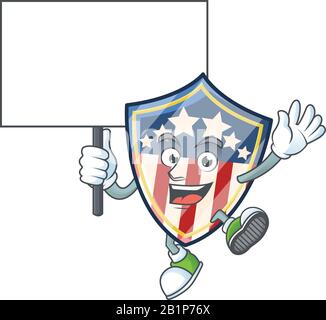 Une photo de badges de bouclier vintage personnage de dessin animé des États-Unis avec planche Illustration de Vecteur