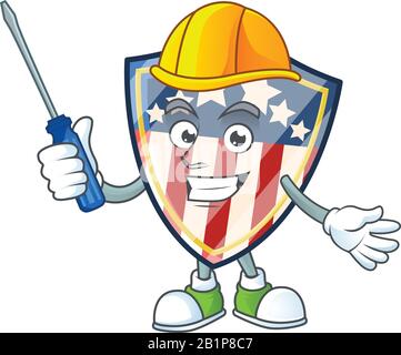 Smart automobile vintage Shield badges États-Unis dans le style de personnage de dessin animé Illustration de Vecteur