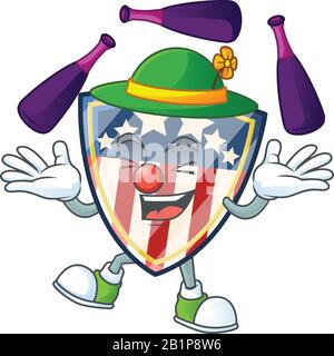 Smart vintage Shield badges États-Unis dessin animé style personnage jouer à Juggling Illustration de Vecteur