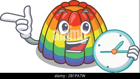 personnage de dessin animé concept gelée arc-en-ciel ayant l'horloge Illustration de Vecteur