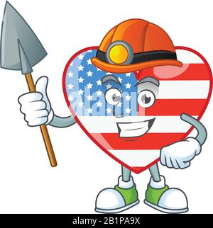 Sympa et intelligent Miner indépendance jour amour dessin de personnage de dessin animé Illustration de Vecteur