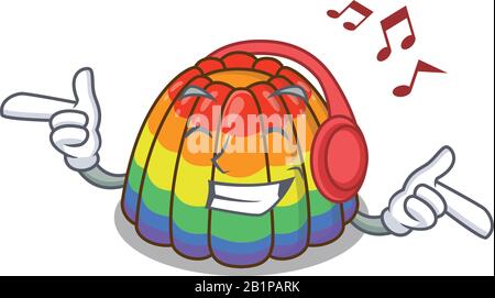 Écouter de la musique gelée arc-en-ciel caricature personnage concept Illustration de Vecteur