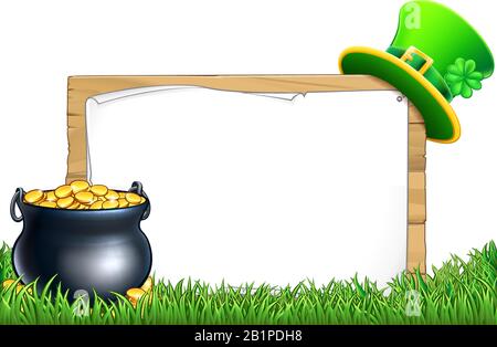 St Patricks Day Lepreun Hat Pot Of Gold Sign Illustration de Vecteur