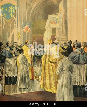 Tofani Osvaldo ( 1849 - 1915 ) - Hommage de l'Église à Jeanne d'Arc, bénédiction de son standard à notre Dame de Paris en 1894 - Collection privée Banque D'Images