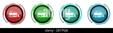 Icônes vectorielles brillantes rondes de bulldozer, machine lourde, jeu de boutons de tracteur pour webdesign, applications Internet et téléphone mobile en option quatre couleurs Illustration de Vecteur