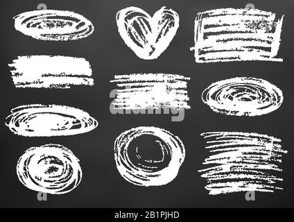 Dessin d'enfant avec craie blanche sur une planche noire. Éléments de conception d'emballages, cartes postales, enveloppes, couvertures. La créativité des enfants. Cadres, arrière Illustration de Vecteur